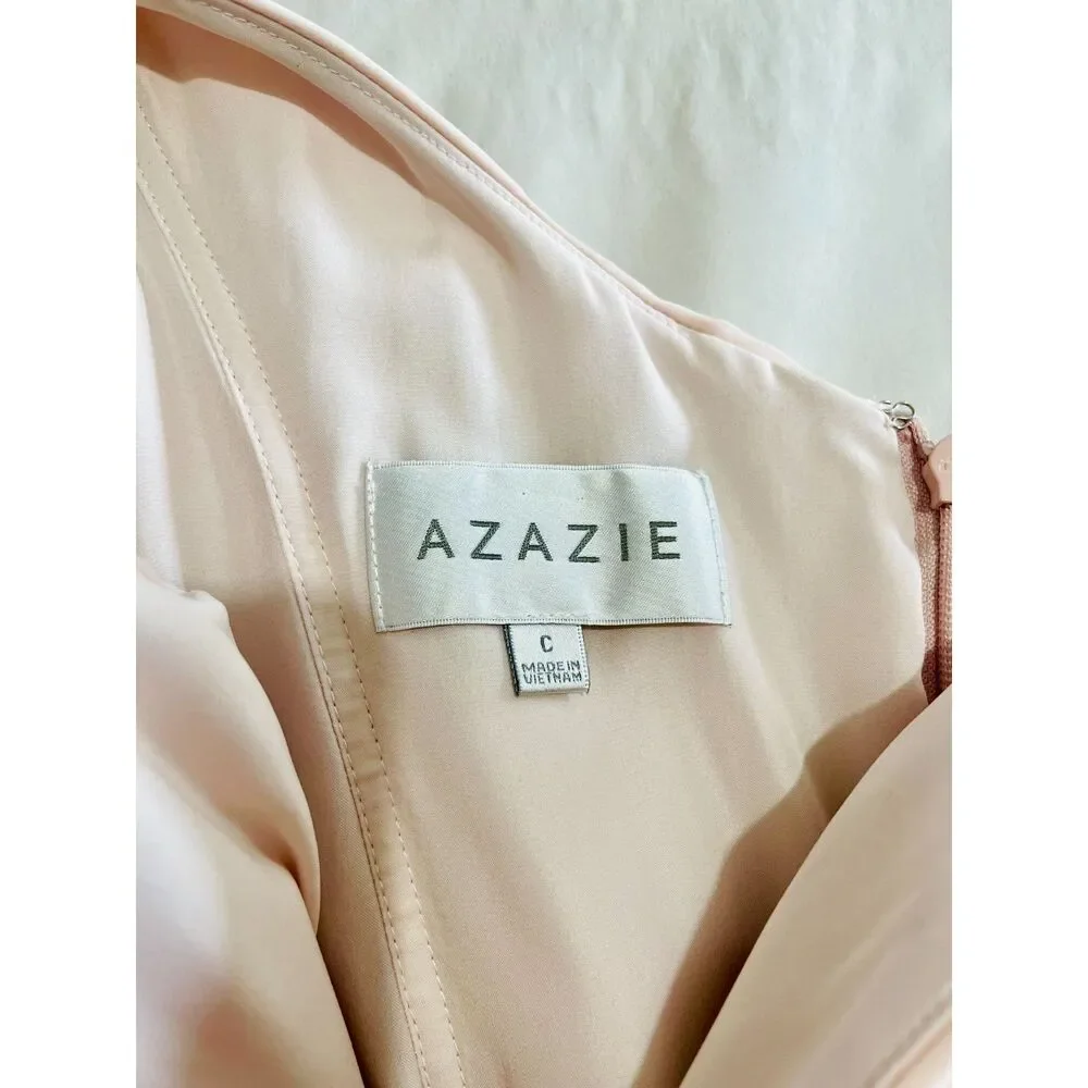 Azazie maxi dress bridesmaid blush pink  V neck wrapped front women C